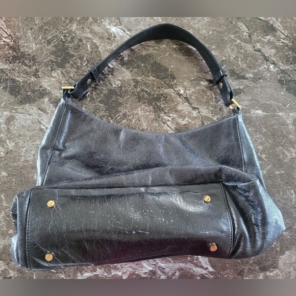 Tory Burch Deerskin Leather Tote In Black With Gold Accessories - Picture 3 of 10